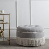 Retro style round pouf in dark blue